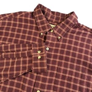 LL Bean Men Plaid Flannel Button Down Shirt XL Reg Burgundy Long Sleeve Casual